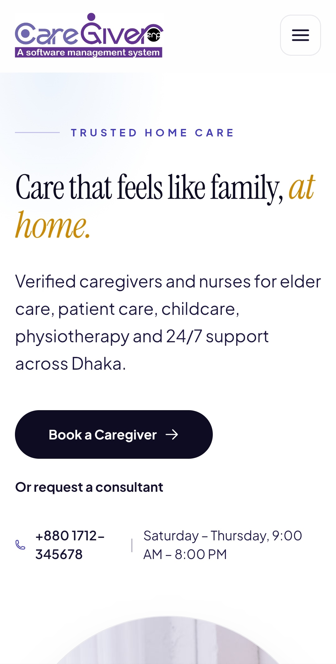 Caregiver ERP app screenshot &mdash; today's visit schedule