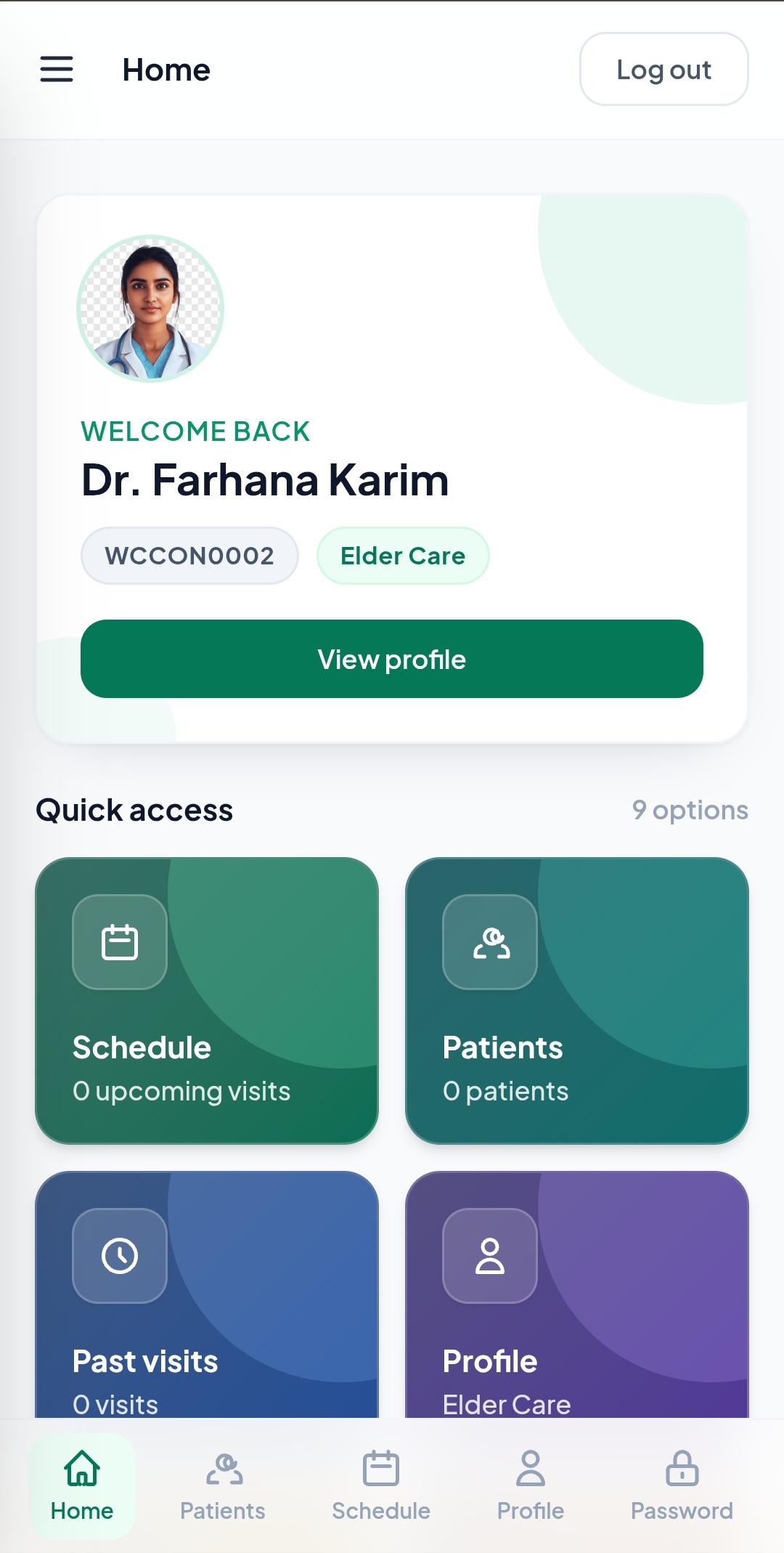 Caregiver ERP app screenshot &mdash; patient care plan