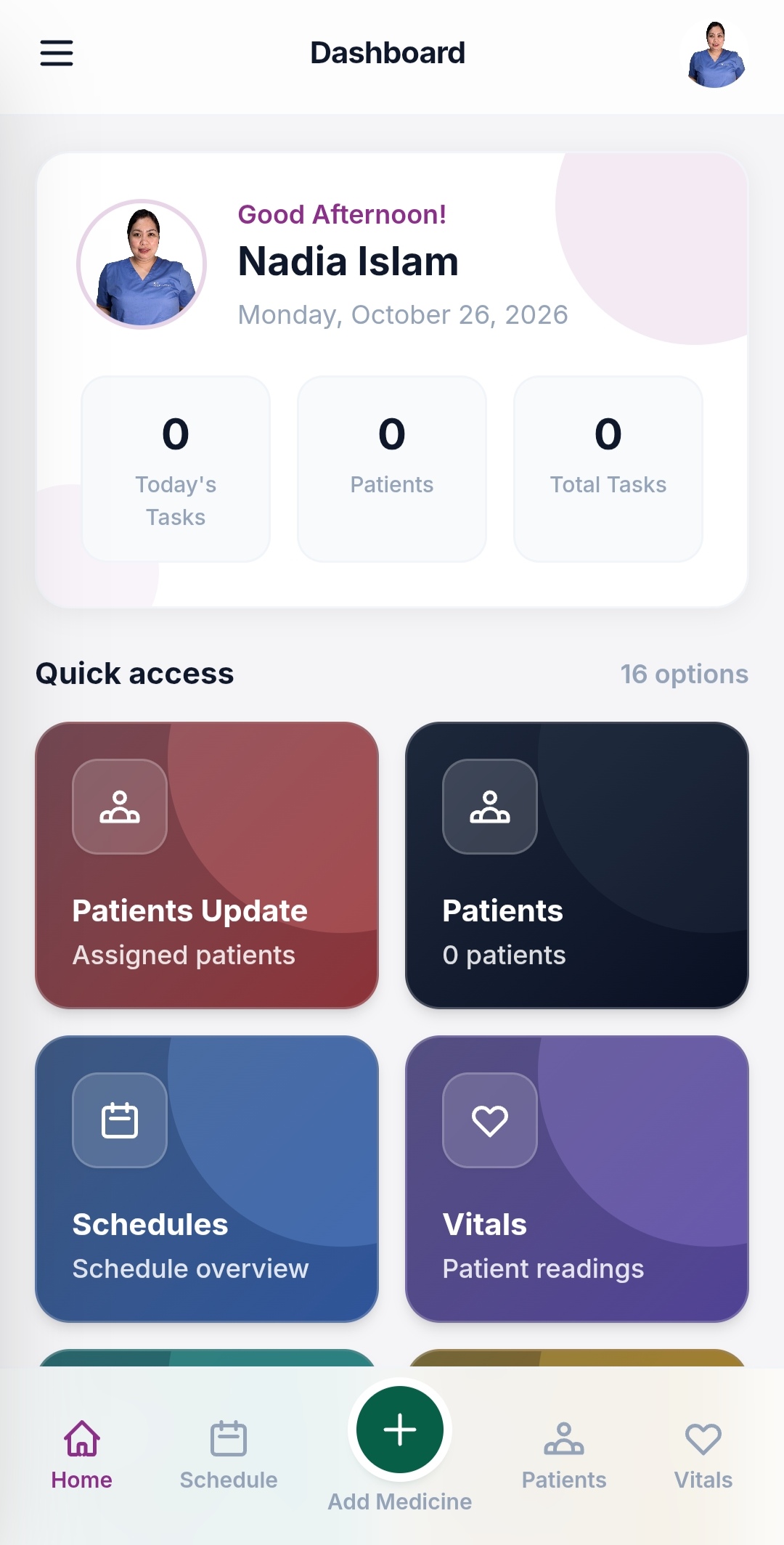 Caregiver ERP app screenshot &mdash; weekly timesheet