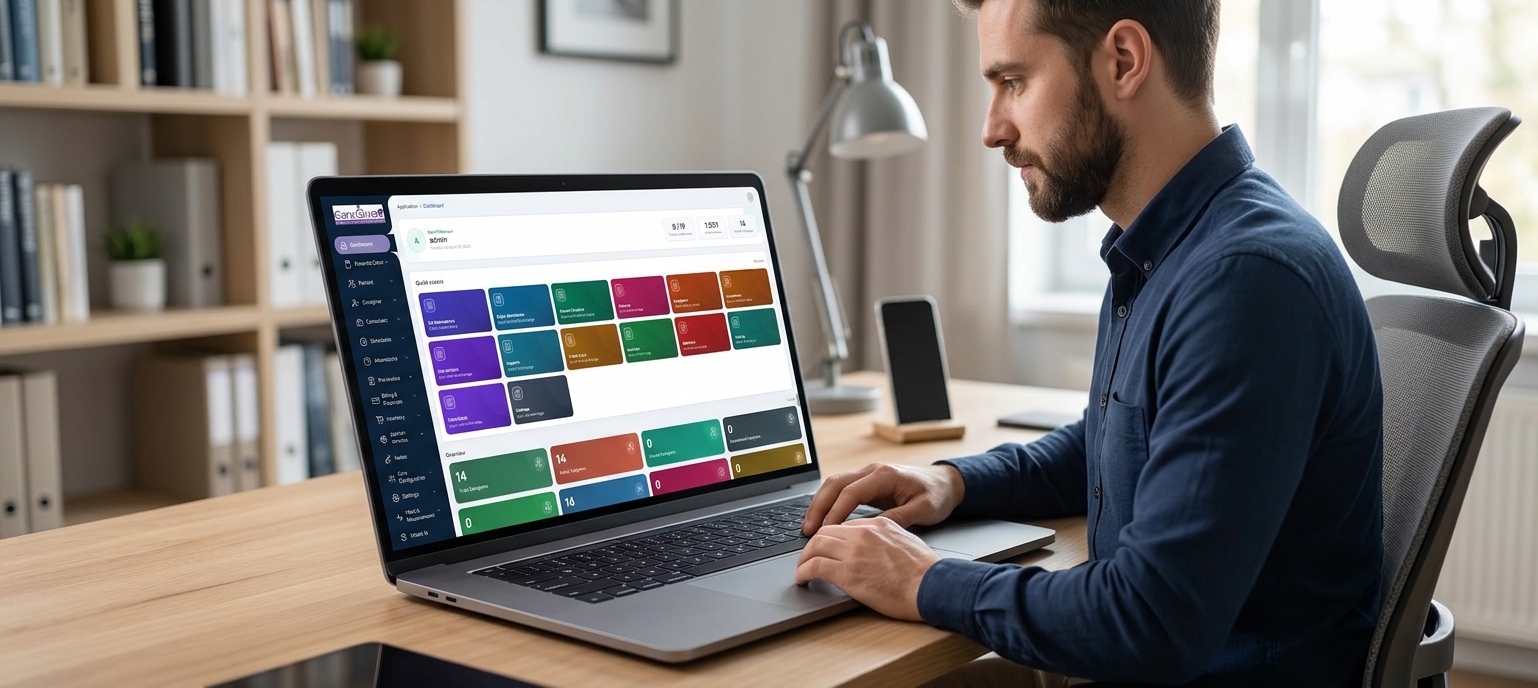 Agency administrator reviewing operations analytics on a laptop